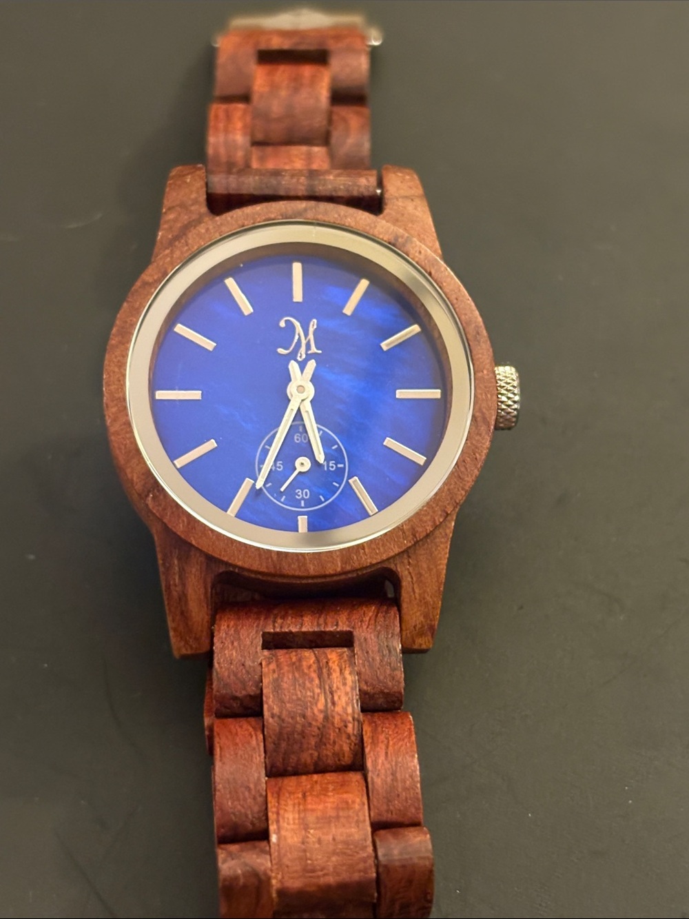 Tense Handcrafted Wood Watch with Blue Mother of Pearl Dial – Made in Canada 🍁